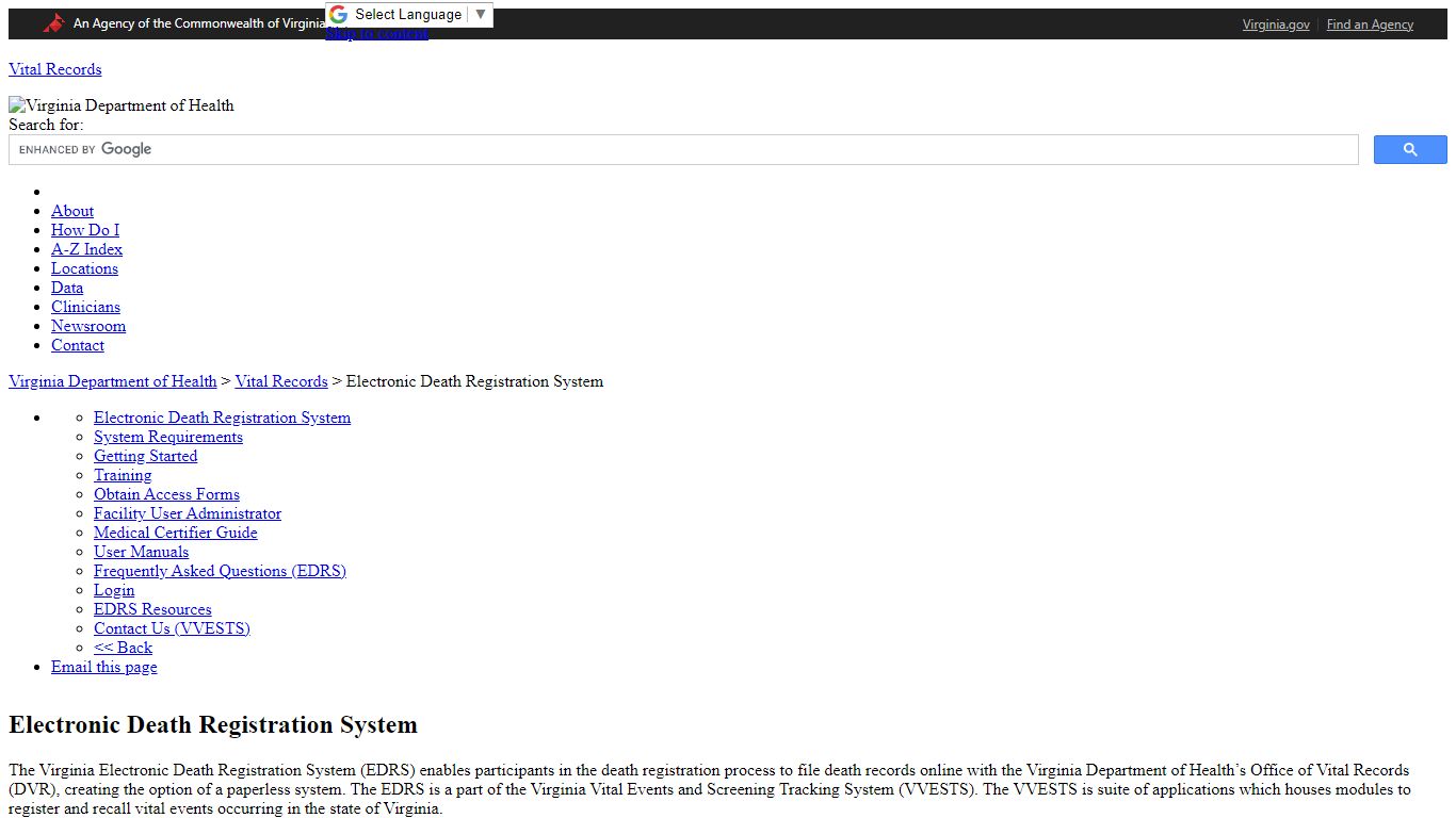 Electronic Death Registration System - Vital Records